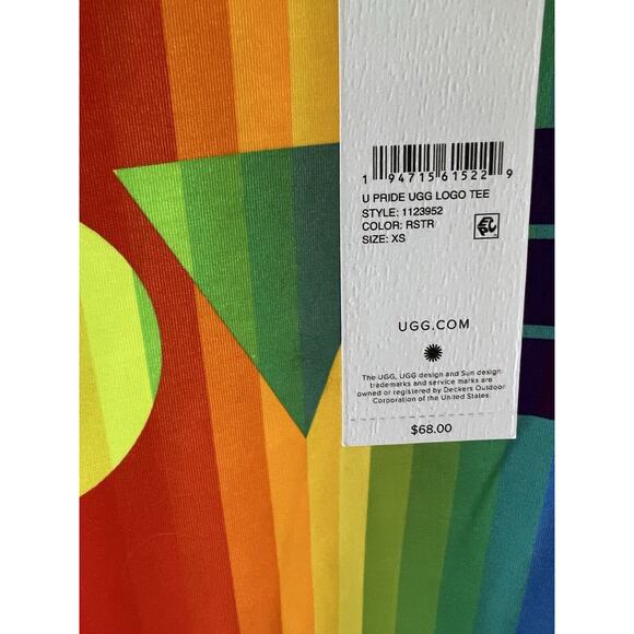 NWT UGG All Gender PRIDE UGG Logo T-Shirt Rainbow XS short sleeve LGBTQ - Picture 2 of 5